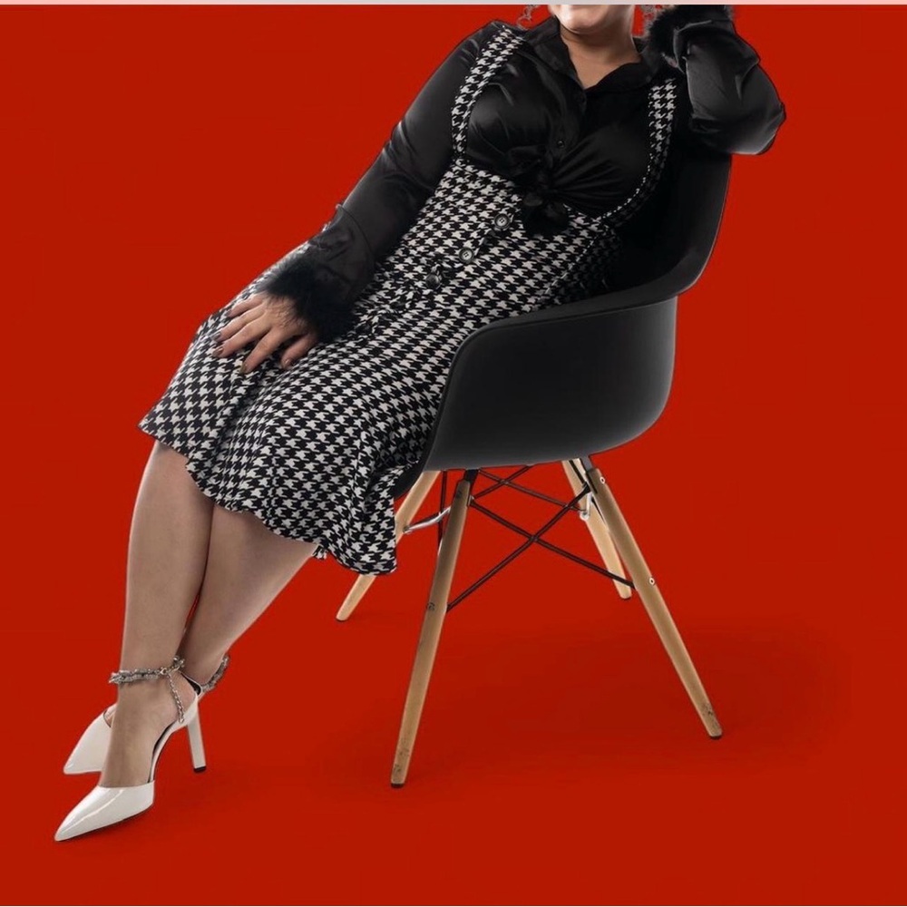 Black and White Houndstooth Dress White